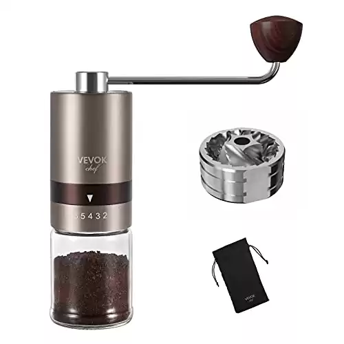 Manual Coffee Grinder VEVOK CHEF Stainless Steel Burr Mill Coffee Grinder with Portable Bag