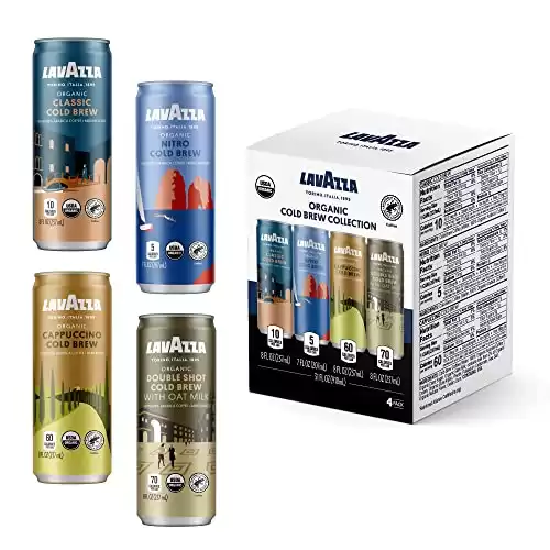 Lavazza Organic Cold Brew Coffee Variety Pack (Pack of 4 Cans), USDA Organic and Rainforest Alliance Certified