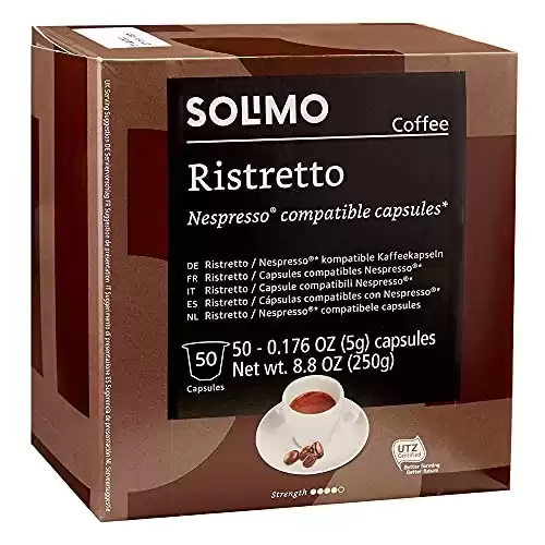 Amazon Brand - Solimo Ristretto Capsules 50 CT, Compatible with Nespresso Original Brewers