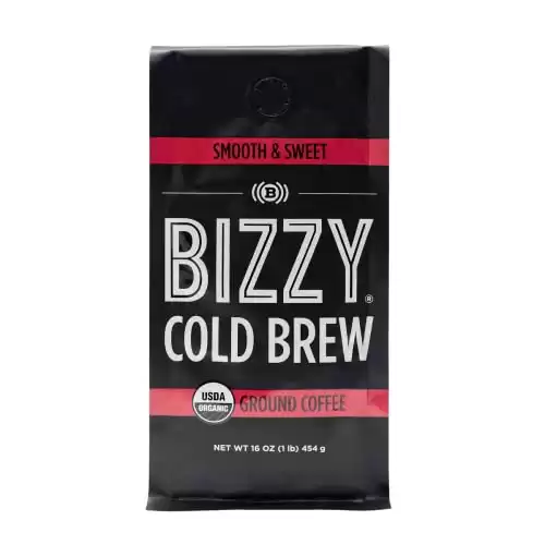 Bizzy Organic Cold Brew Coffee | Smooth & Sweet Blend | Coarse Ground Coffee | Micro Sifted | Specialty Grade | 100% Arabica | 1 LB
