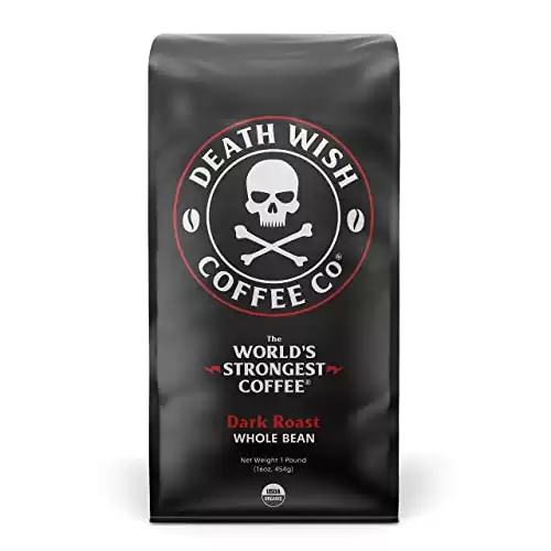 DEATH WISH COFFEE Whole Bean Coffee [16 oz.] The World's Strongest, USDA Certified Organic, Fair Trade, Arabica and Robusta Beans (1-Pack)