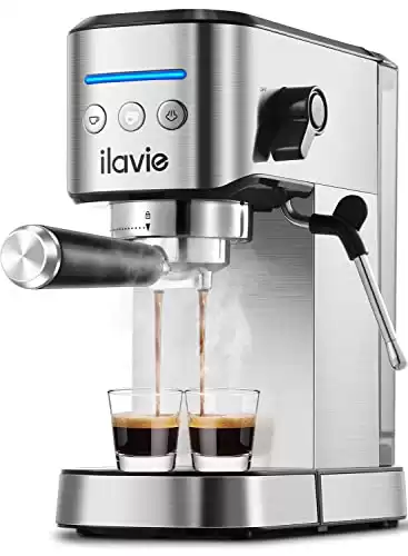 ILAVIE Espresso Machines with Steamer, 20 Bar Pump Espresso and Cappuccino latte Maker, Espresso Machine Easy to Use for Home Barista, 1350W, Stainless Steel