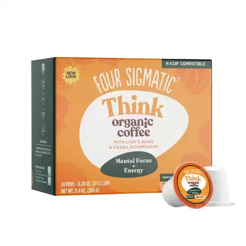Mushroom Coffee K-Cups by Four Sigmatic | Organic and Fair Trade Dark Roast Coffee with Lion’s Mane, Chaga & Mushroom Powder | Focus & Immune Support | Vegan & Keto | Sustainable Pods | ...